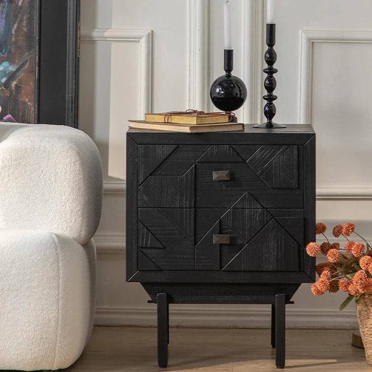 Modern Black Geometric Cabinet with Chinese Fir and Density Board Construction hdst-4224