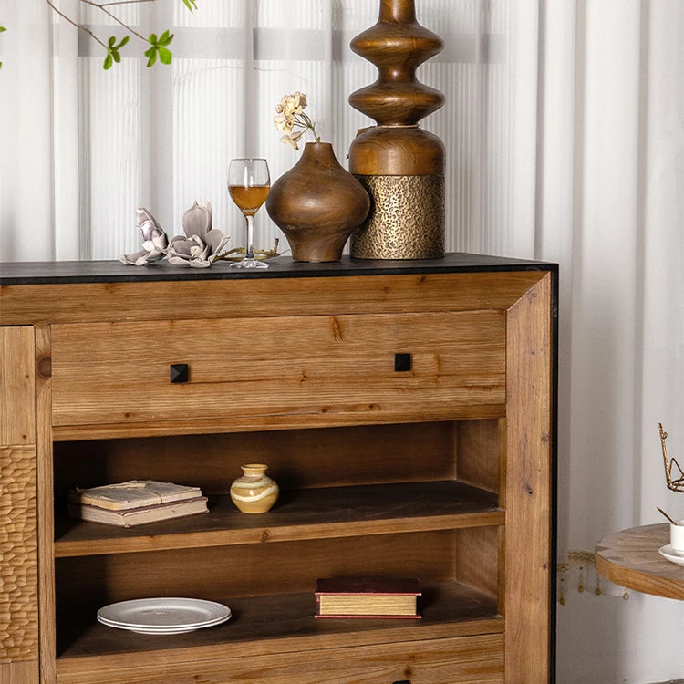 Spacious Rustic Cabinet in Chinese Fir and Density Board - Perfect for Stylish Storage hdst-4229