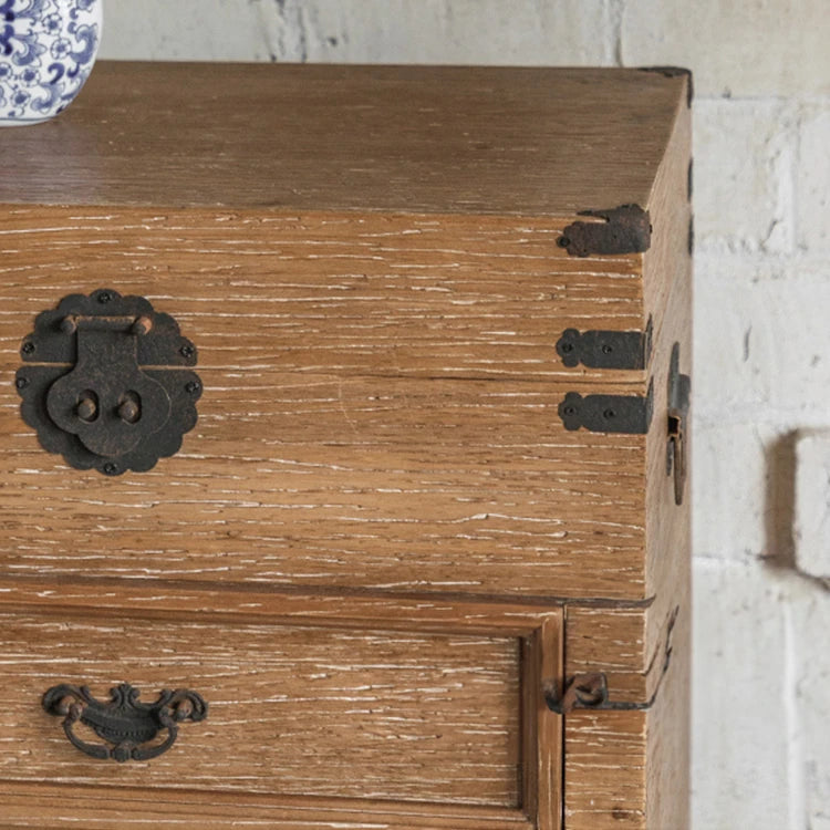 Rustic Charm Bedside Cupboard with Chinese Fir and Density Board - Vintage Style Storage Solution hdst-4232