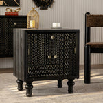 Elegant Pine Bedside Cupboard with Intricate Carved Design - Stylish Nightstand for Modern Homes hdst-4234