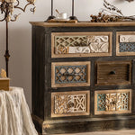 Vintage Carved Cabinet with Intricate Patterned Drawers – Elegant Storage Solution hdst-4235