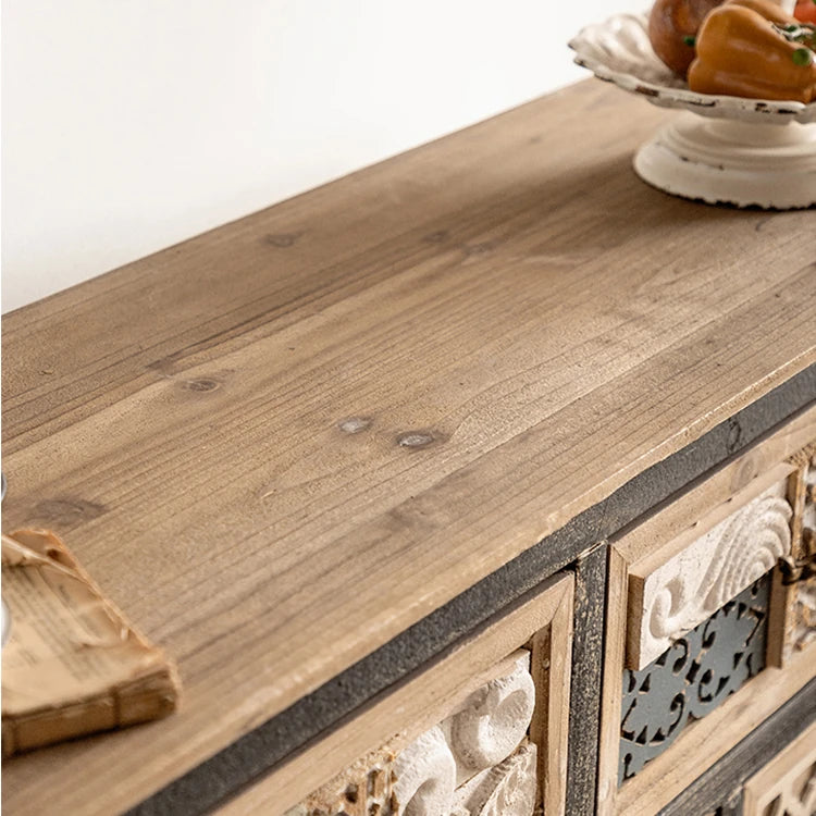 Vintage Carved Cabinet with Intricate Patterned Drawers – Elegant Storage Solution hdst-4235