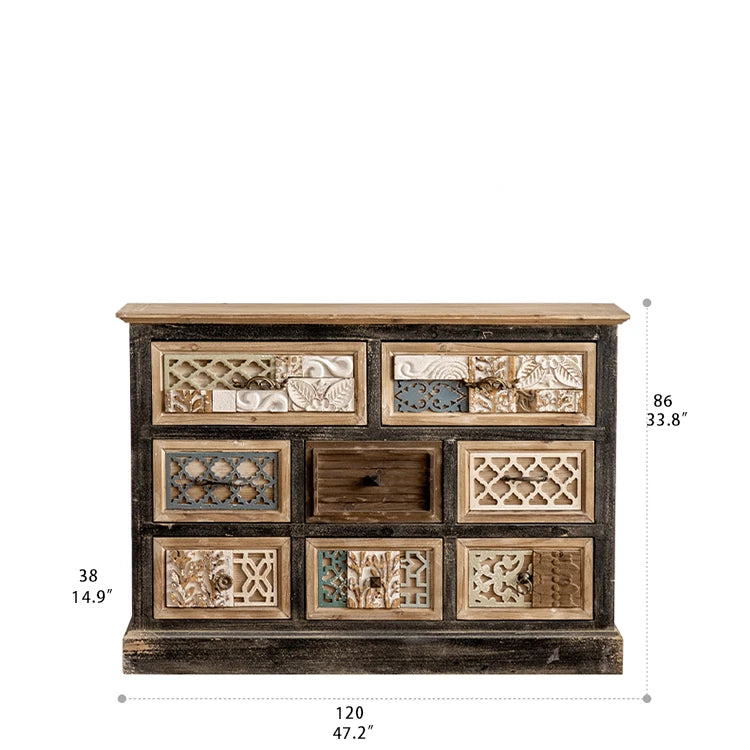 Vintage Carved Cabinet with Intricate Patterned Drawers – Elegant Storage Solution hdst-4235