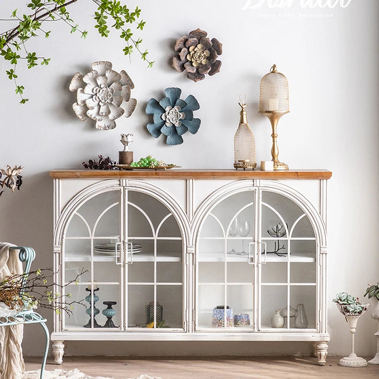 Elegant Pine and Glass TV Cabinet with Arched Design | Stylish Living Room Storage hdst-4238