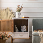 Vintage Pine Wood-Inspired Bedside Cabinet with Intricate Mandala Design hdst-4241