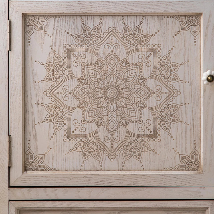 Vintage-Inspired Pine Cabinet with Intricate Mandala Design - Elegant Storage Solution hdst-4242