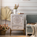 Vintage Pine Tea Table with Intricate Mandala Design - Stylish Small Space Solution hdst-4243