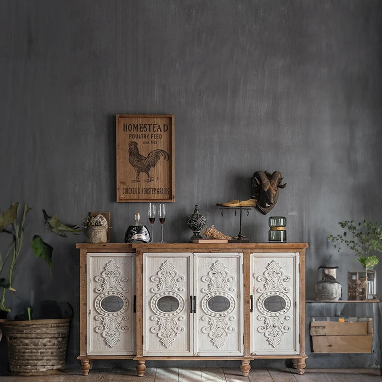 Vintage Charm Cabinet with Intricate Carvings - Chinese Fir and Density Board Design hdst-4255