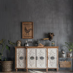 Vintage Charm Cabinet with Intricate Carvings - Chinese Fir and Density Board Design hdst-4255