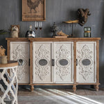 Vintage Charm Cabinet with Intricate Carvings - Chinese Fir and Density Board Design hdst-4255