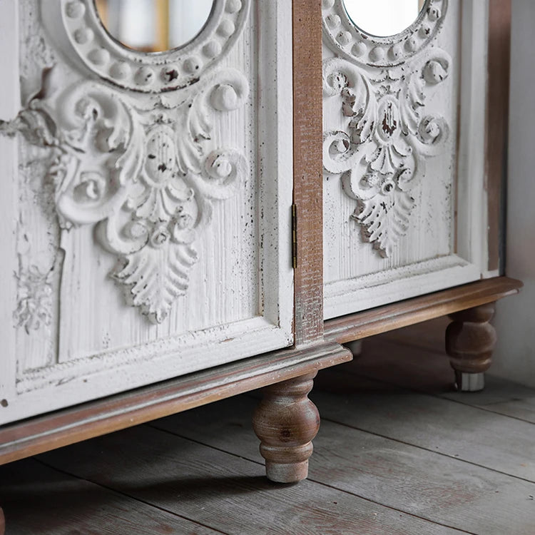 Vintage Charm Cabinet with Intricate Carvings - Chinese Fir and Density Board Design hdst-4255