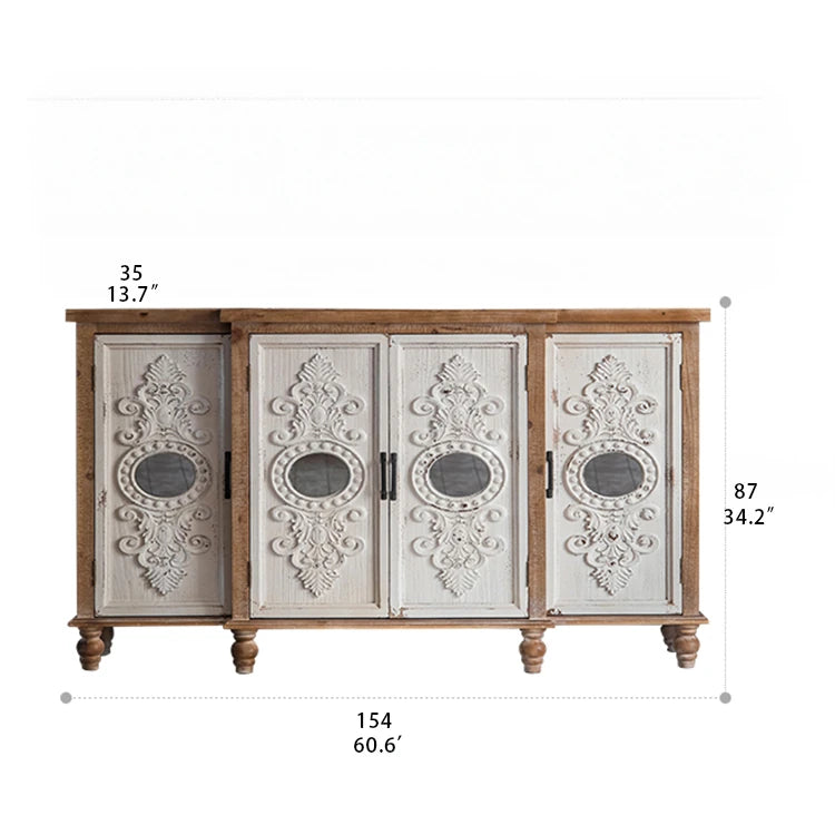 Vintage Charm Cabinet with Intricate Carvings - Chinese Fir and Density Board Design hdst-4255