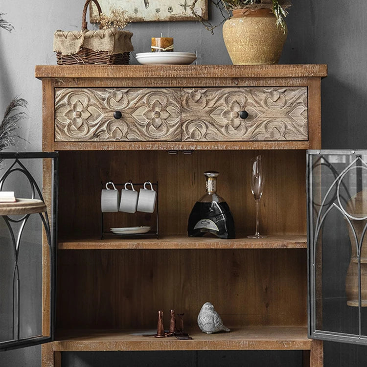 Vintage-Inspired Solid Wood Cabinet with Glass Doors – Elegant Storage Solution for Your Home hdst-4256
