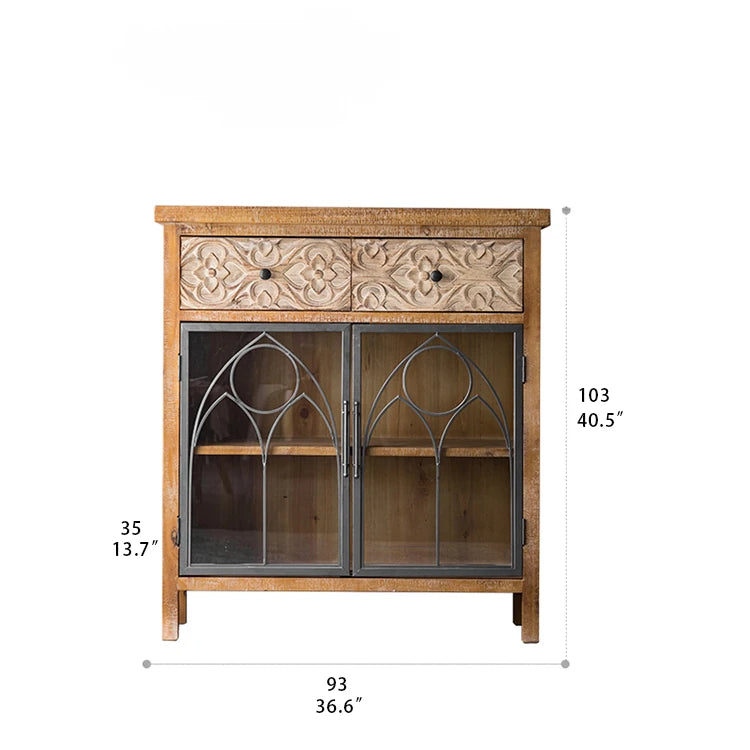 Vintage-Inspired Solid Wood Cabinet with Glass Doors – Elegant Storage Solution for Your Home hdst-4256