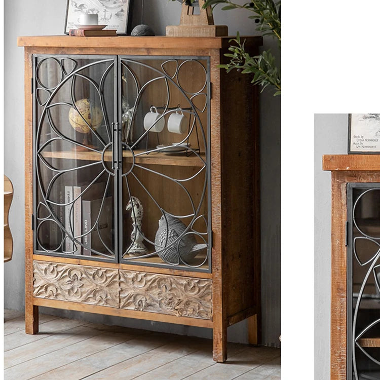 Vintage-Inspired Solid Wood Cabinet with Glass Doors – Elegant Storage Solution for Your Home hdst-4256