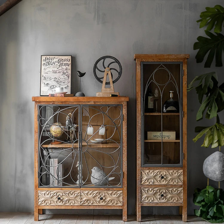 Vintage-Inspired Solid Wood Cabinet with Glass Doors – Elegant Storage Solution for Your Home hdst-4256