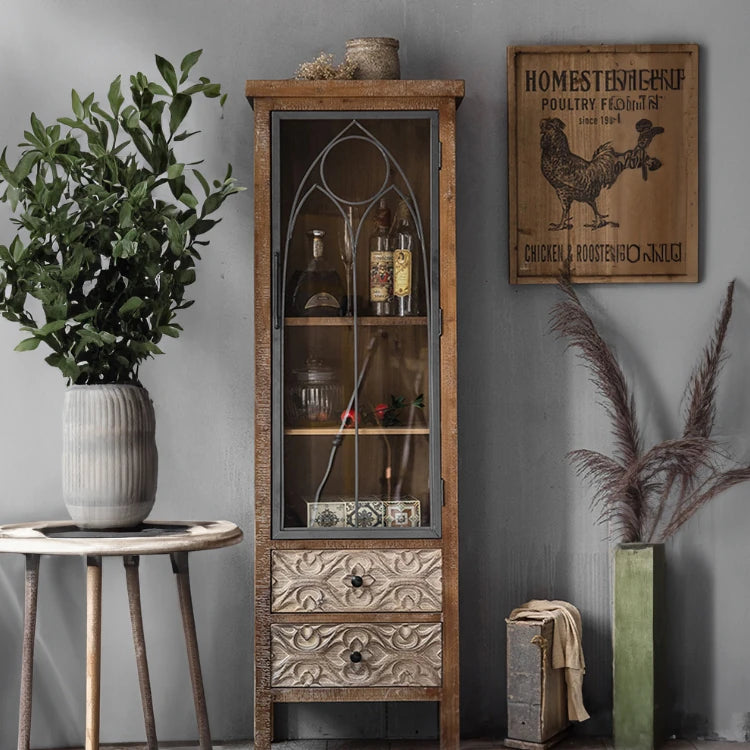 Vintage-Inspired Solid Wood Cabinet with Glass Doors – Elegant Storage Solution for Your Home hdst-4256