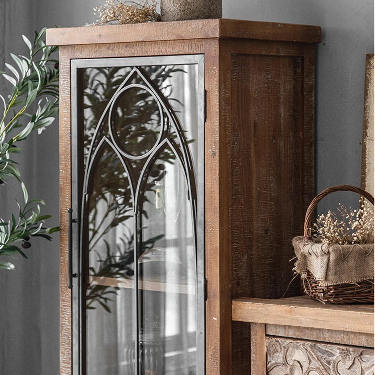 Vintage-Inspired Solid Wood Cabinet with Glass Doors – Elegant Storage Solution for Your Home hdst-4256