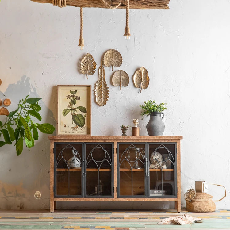 Vintage-Style Cabinet with Chinese Fir and Glass Doors - Elegant Storage Solution hdst-4300