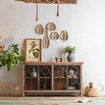 Vintage-Style Cabinet with Chinese Fir and Glass Doors - Elegant Storage Solution hdst-4300