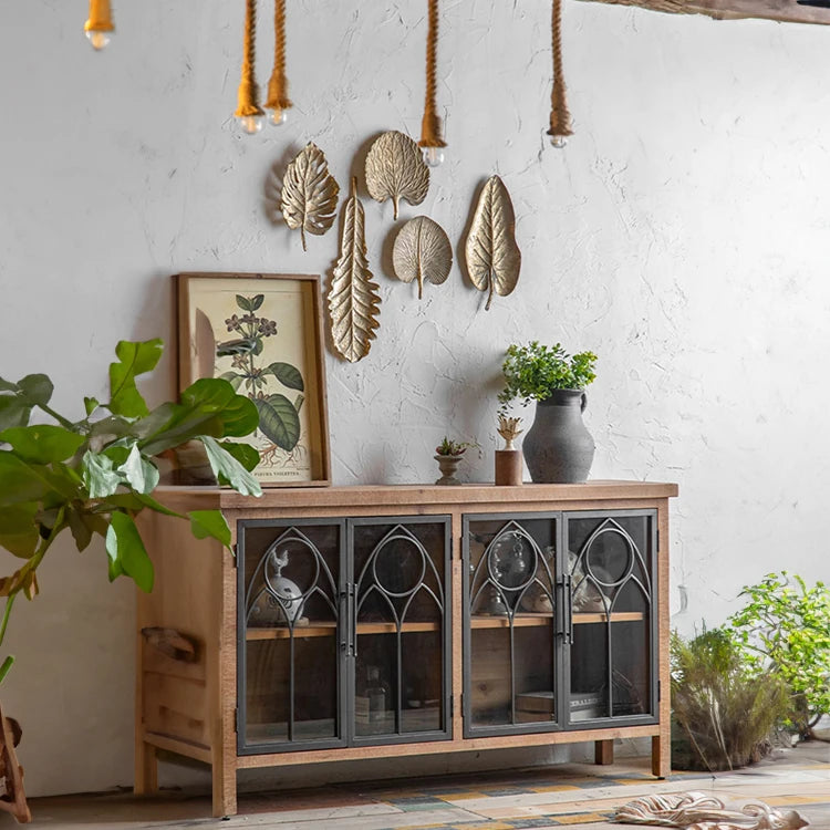 Vintage-Style Cabinet with Chinese Fir and Glass Doors - Elegant Storage Solution hdst-4300