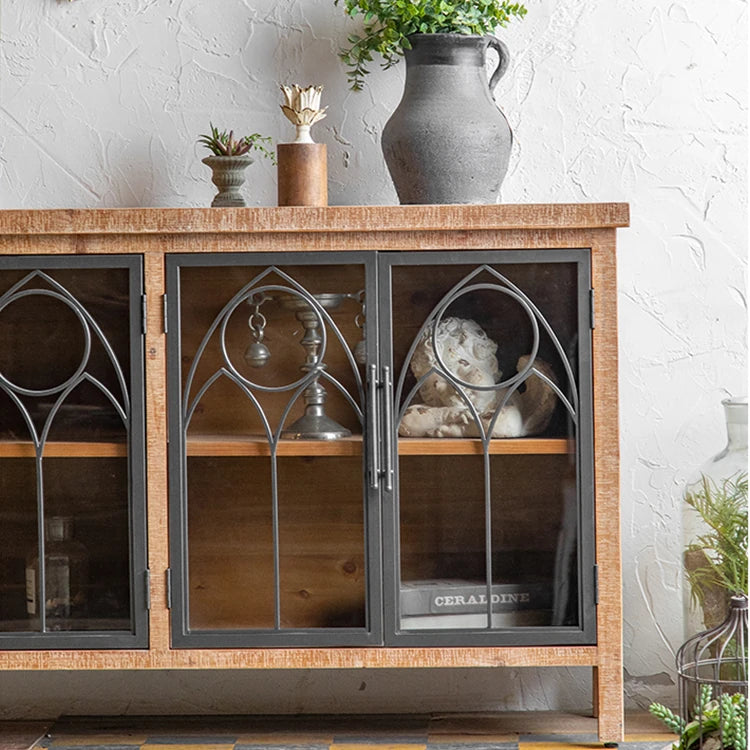 Vintage-Style Cabinet with Chinese Fir and Glass Doors - Elegant Storage Solution hdst-4300