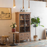 Vintage-Style Cabinet with Chinese Fir and Glass Doors - Elegant Storage Solution hdst-4300