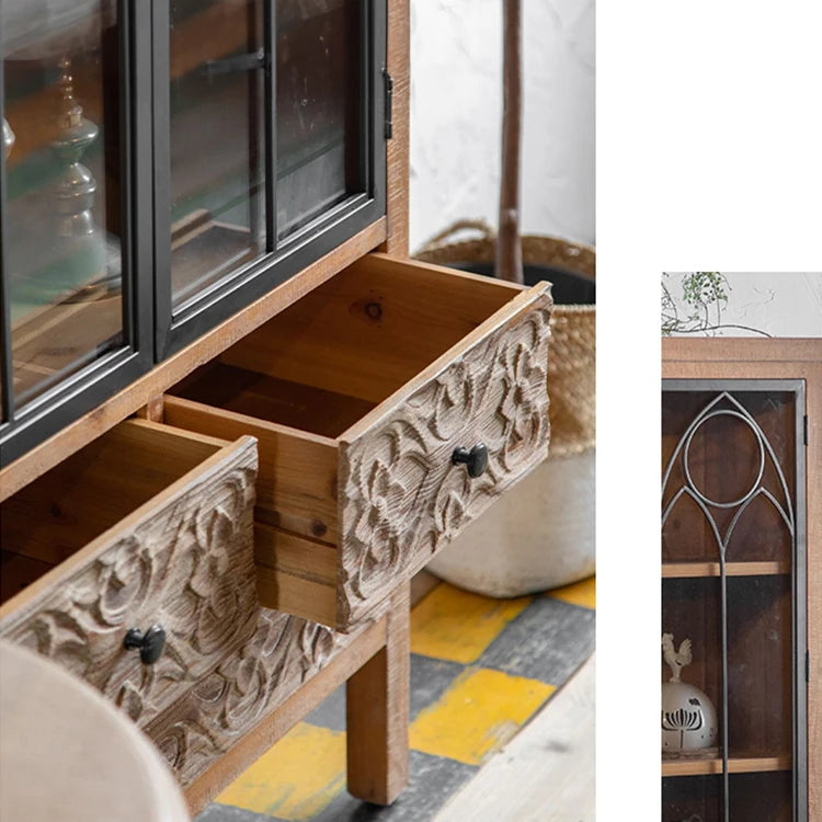 Vintage-Style Cabinet with Chinese Fir and Glass Doors - Elegant Storage Solution hdst-4300