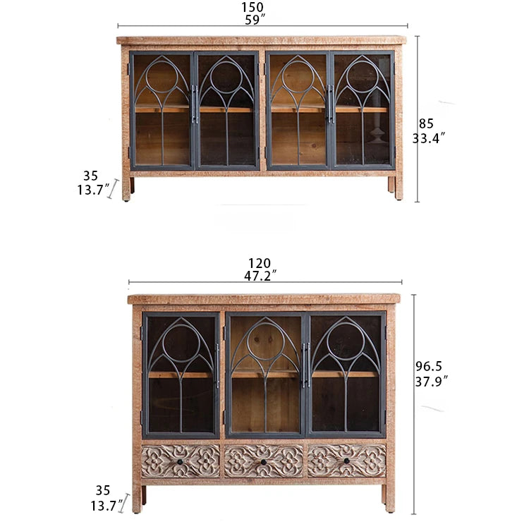 Vintage-Style Cabinet with Chinese Fir and Glass Doors - Elegant Storage Solution hdst-4300