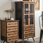 Rustic Chinese Fir and Glass Cabinet with Drawers - Stylish Storage Solution hdst-4302