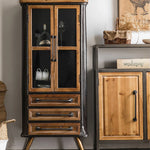 Rustic Chinese Fir and Glass Cabinet with Drawers - Stylish Storage Solution hdst-4302