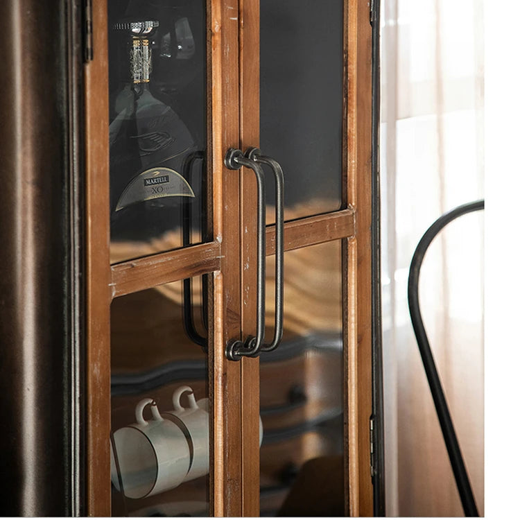Rustic Chinese Fir and Glass Cabinet with Drawers - Stylish Storage Solution hdst-4302
