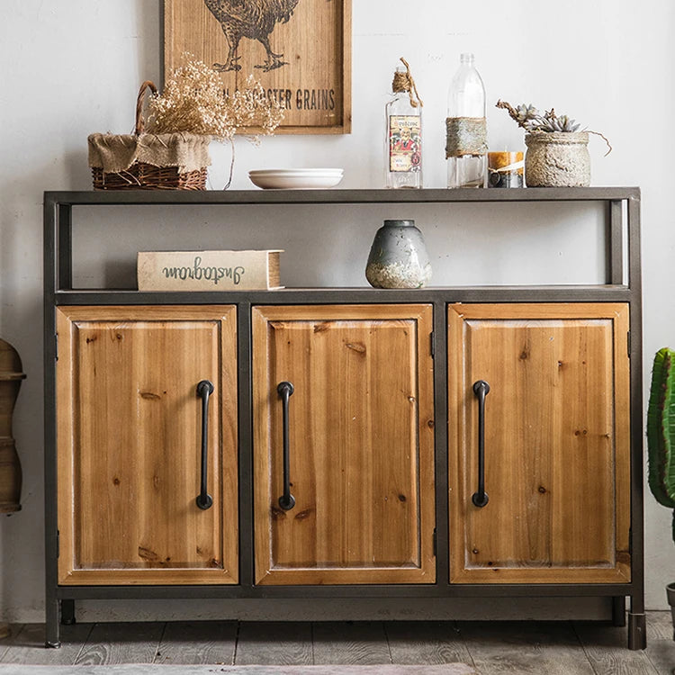 Rustic Chinese Fir and Glass Cabinet with Drawers - Stylish Storage Solution hdst-4302