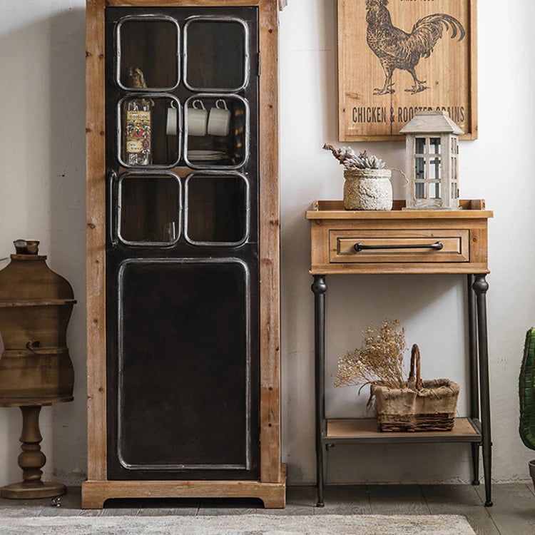 Rustic Chinese Fir and Glass Cabinet with Drawers - Stylish Storage Solution hdst-4302