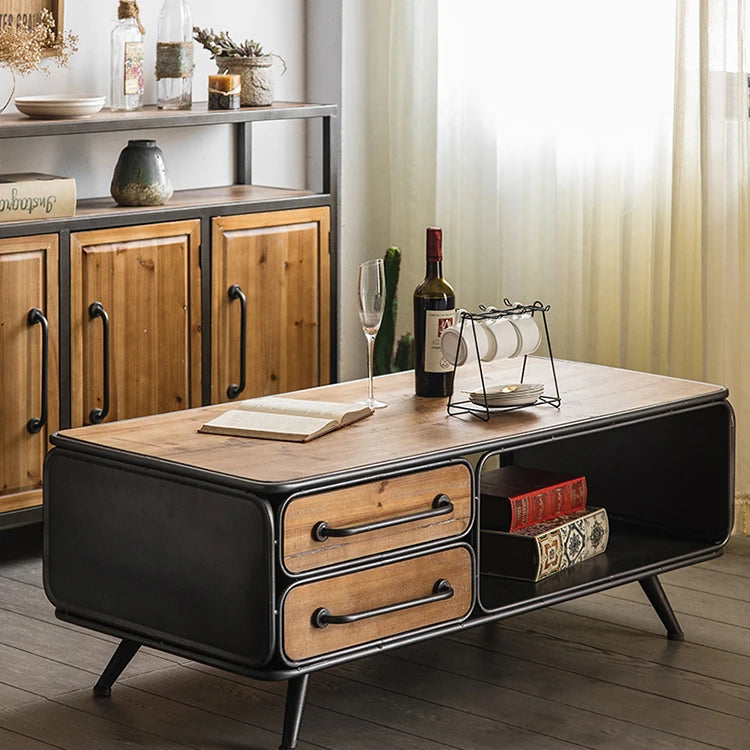 Rustic Chinese Fir and Glass Cabinet with Drawers - Stylish Storage Solution hdst-4302