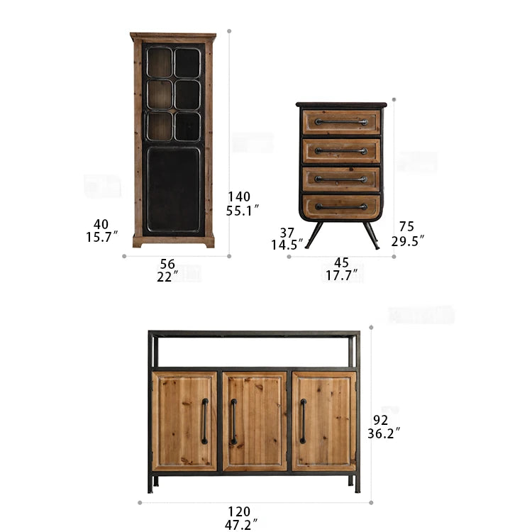 Rustic Chinese Fir and Glass Cabinet with Drawers - Stylish Storage Solution hdst-4302