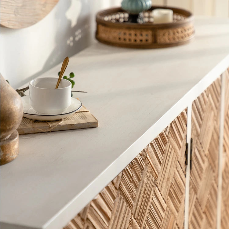 Modern Bedside Cupboard with Elegant Woven Design - Chinese Fir and Density Board Construction hdst-4305