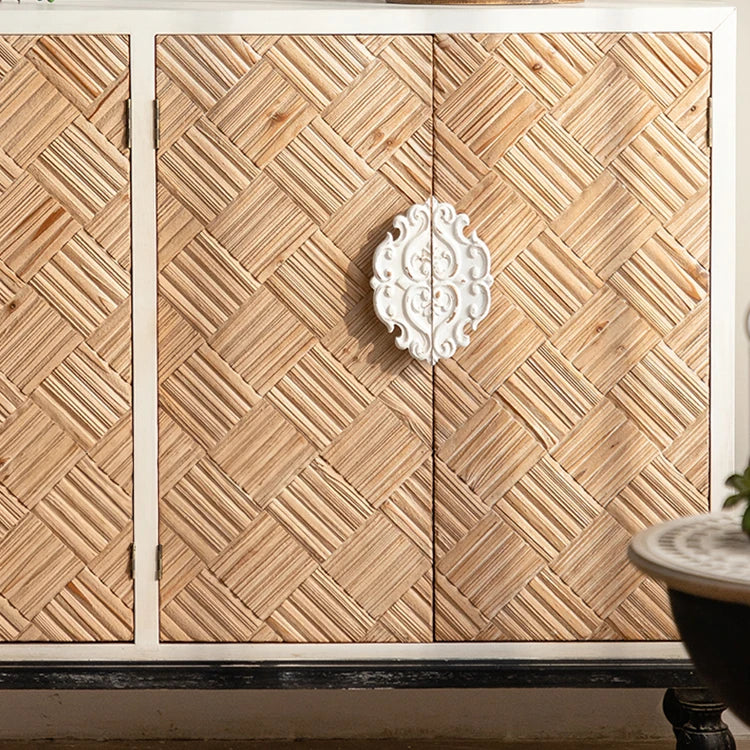 Modern Bedside Cupboard with Elegant Woven Design - Chinese Fir and Density Board Construction hdst-4305