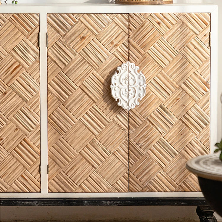 Modern Bedside Cupboard with Elegant Woven Design - Chinese Fir and Density Board Construction hdst-4305