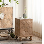 Modern Bedside Cupboard with Elegant Woven Design - Chinese Fir and Density Board Construction hdst-4305