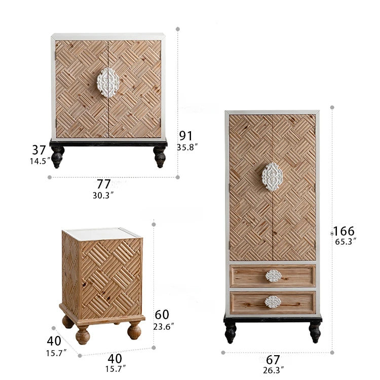 Modern Bedside Cupboard with Elegant Woven Design - Chinese Fir and Density Board Construction hdst-4305