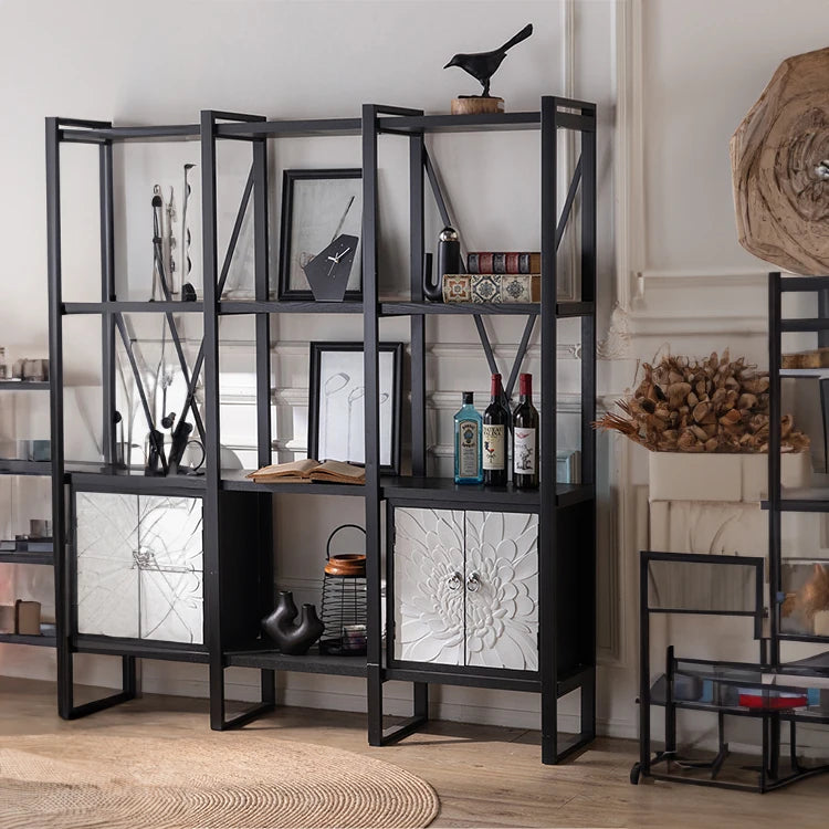 Stylish Black Density Board Storage Rack - Modern Shelving for Home & Office hdst-4306