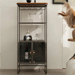 Modern Pine Storage Rack with Glass Doors and Wine Glass Holder for Stylish Home Organization hdst-4307