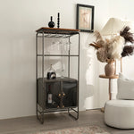 Modern Pine Storage Rack with Glass Doors and Wine Glass Holder for Stylish Home Organization hdst-4307