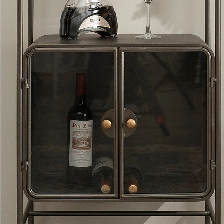 Sleek Pine and Glass Cabinet with Wine Rack and Display Shelves hdst-4308