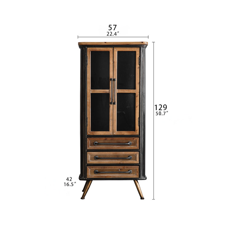 Vintage Industrial Solid Wood Cabinet with Glass Doors - Stylish Storage Solution for Home and Office Decor hdst-4312