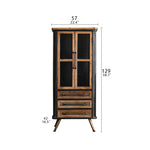 Vintage Industrial Solid Wood Cabinet with Glass Doors - Stylish Storage Solution for Home and Office Decor hdst-4312