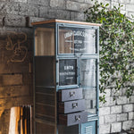 Vintage Industrial Solid Wood Cabinet with Glass Doors - Stylish Storage Solution for Home and Office Decor hdst-4312