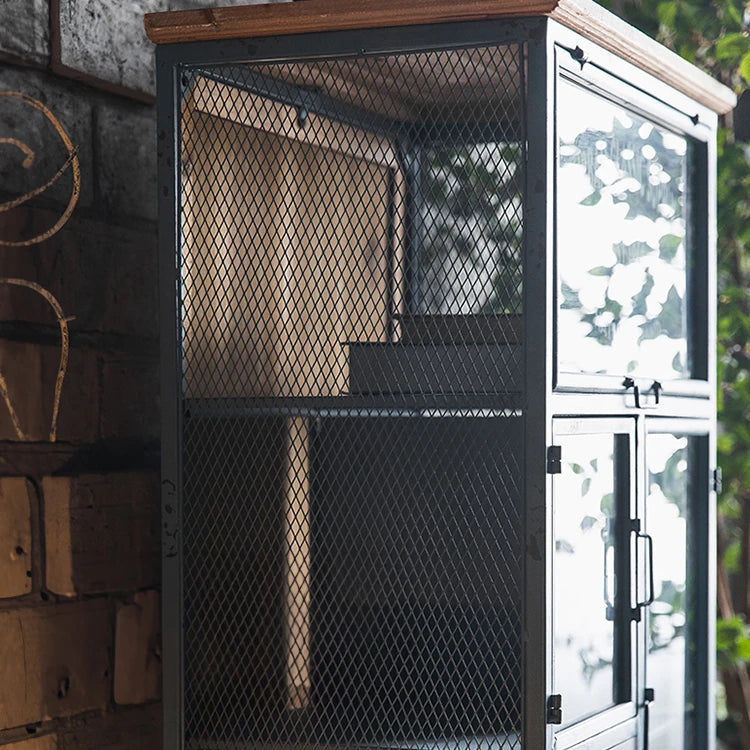Vintage Industrial Solid Wood Cabinet with Glass Doors - Stylish Storage Solution for Home and Office Decor hdst-4312