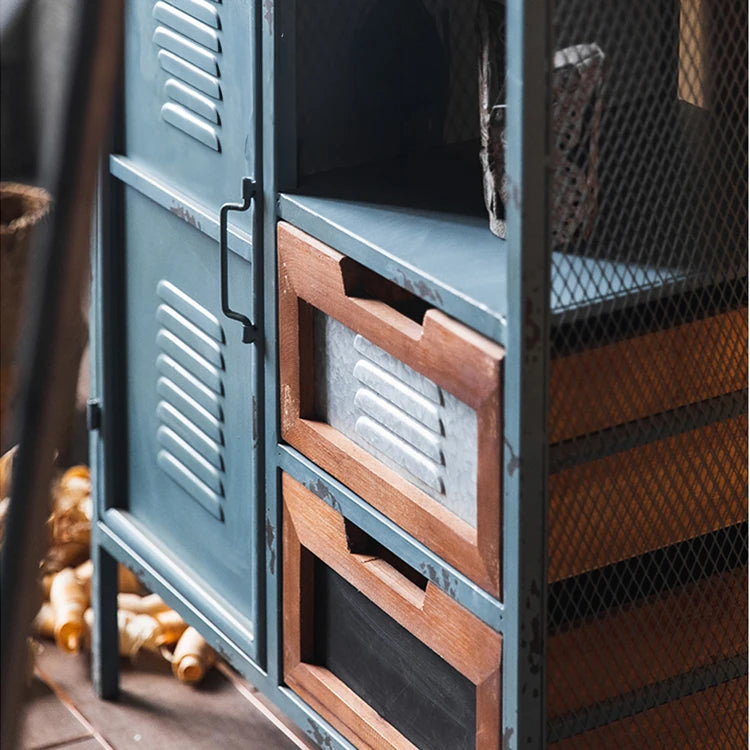 Vintage Industrial Solid Wood Cabinet with Glass Doors - Stylish Storage Solution for Home and Office Decor hdst-4312